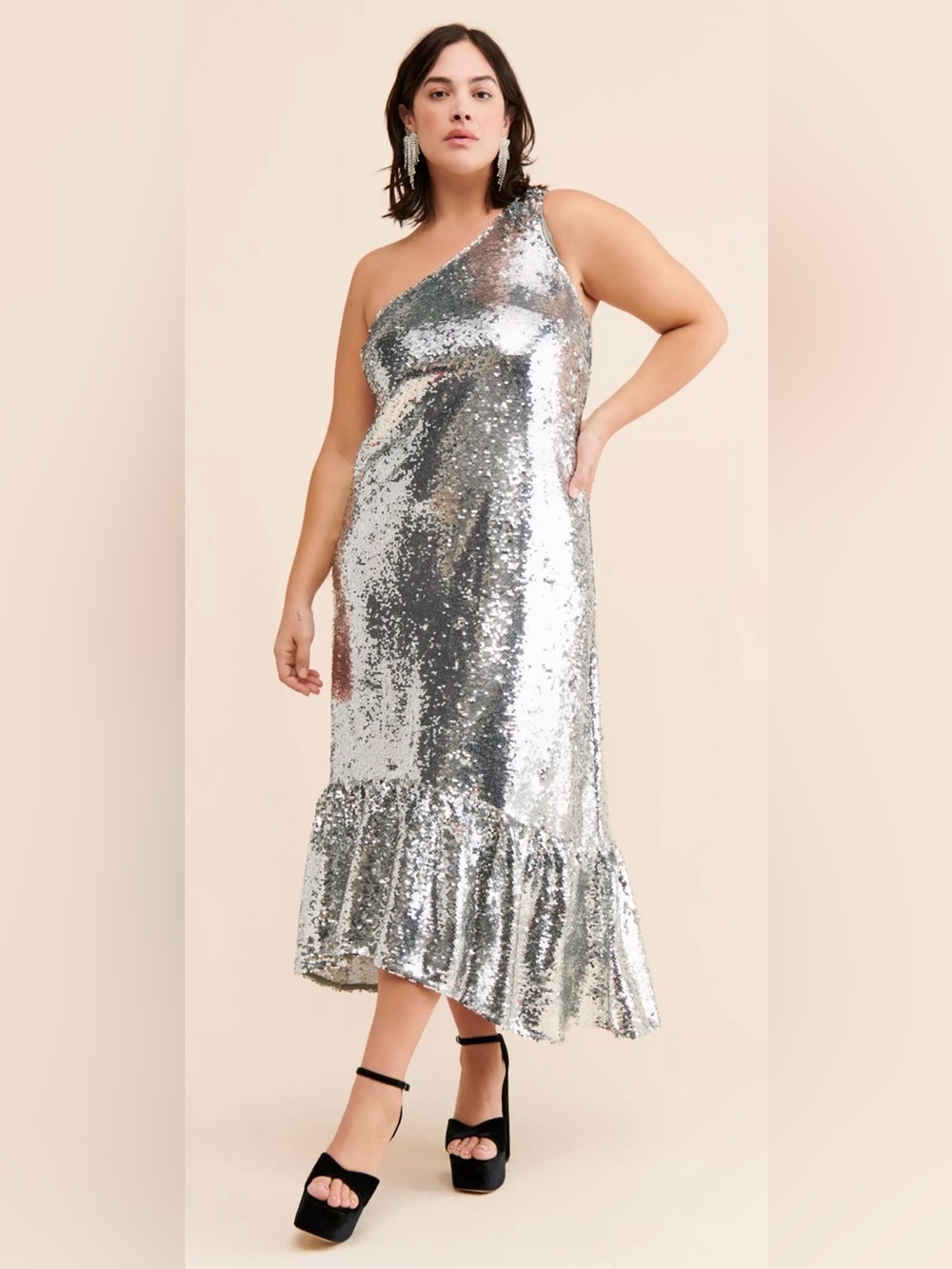 NWT - MAEVE One-Shoulder Sequin Dress in Silver. Large. Anthropologie